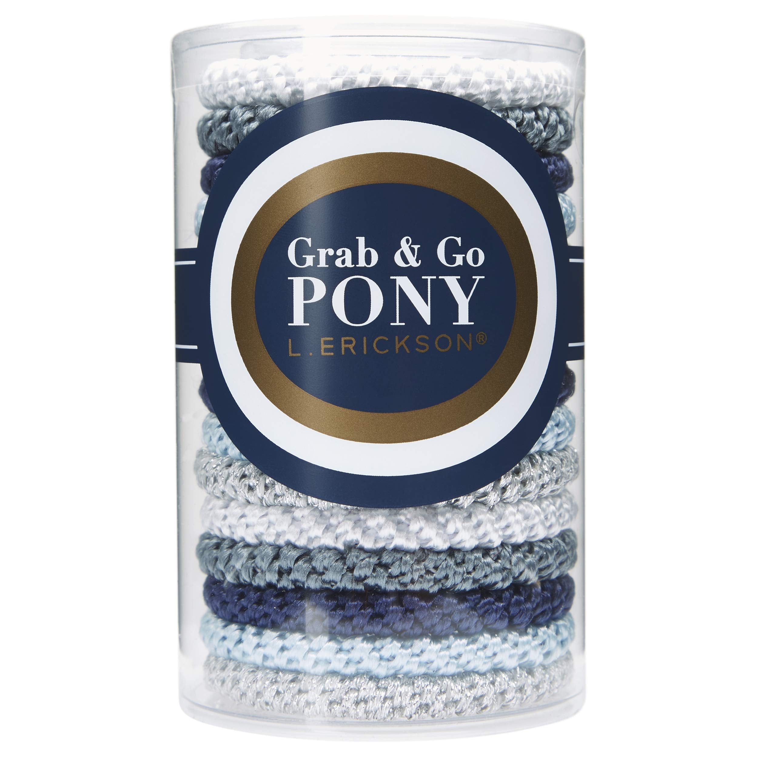 L. Erickson Grab & Go Ponytail Holders Atlantic 15-Pack | Strong Hold, Gentle, Damage-Free