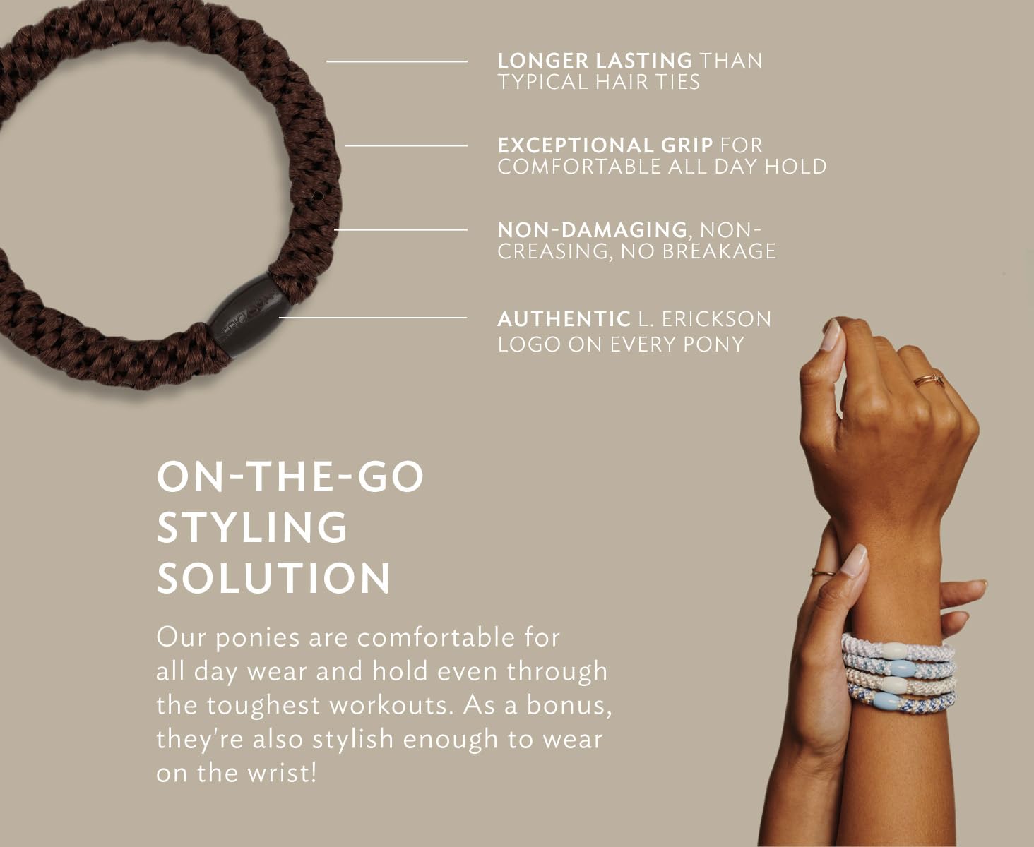 L. Erickson Grab & Go Ponytail Holders Atlantic 15-Pack | Strong Hold, Gentle, Damage-Free