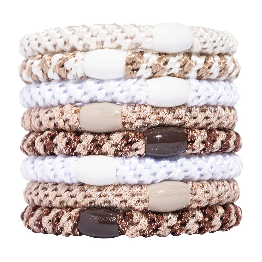 L. Erickson Hair Ties, 8 Count – Grab & Go No-Damage Ponytail Holders in White Chocolate