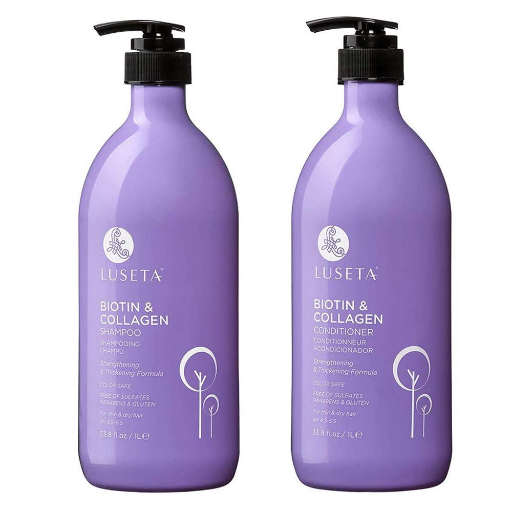 L LUSETA Biotin & Collagen Shampoo & Conditioner Set – Thickening, Color-Safe, Sulfate & Paraben Free (2x33.08 oz)