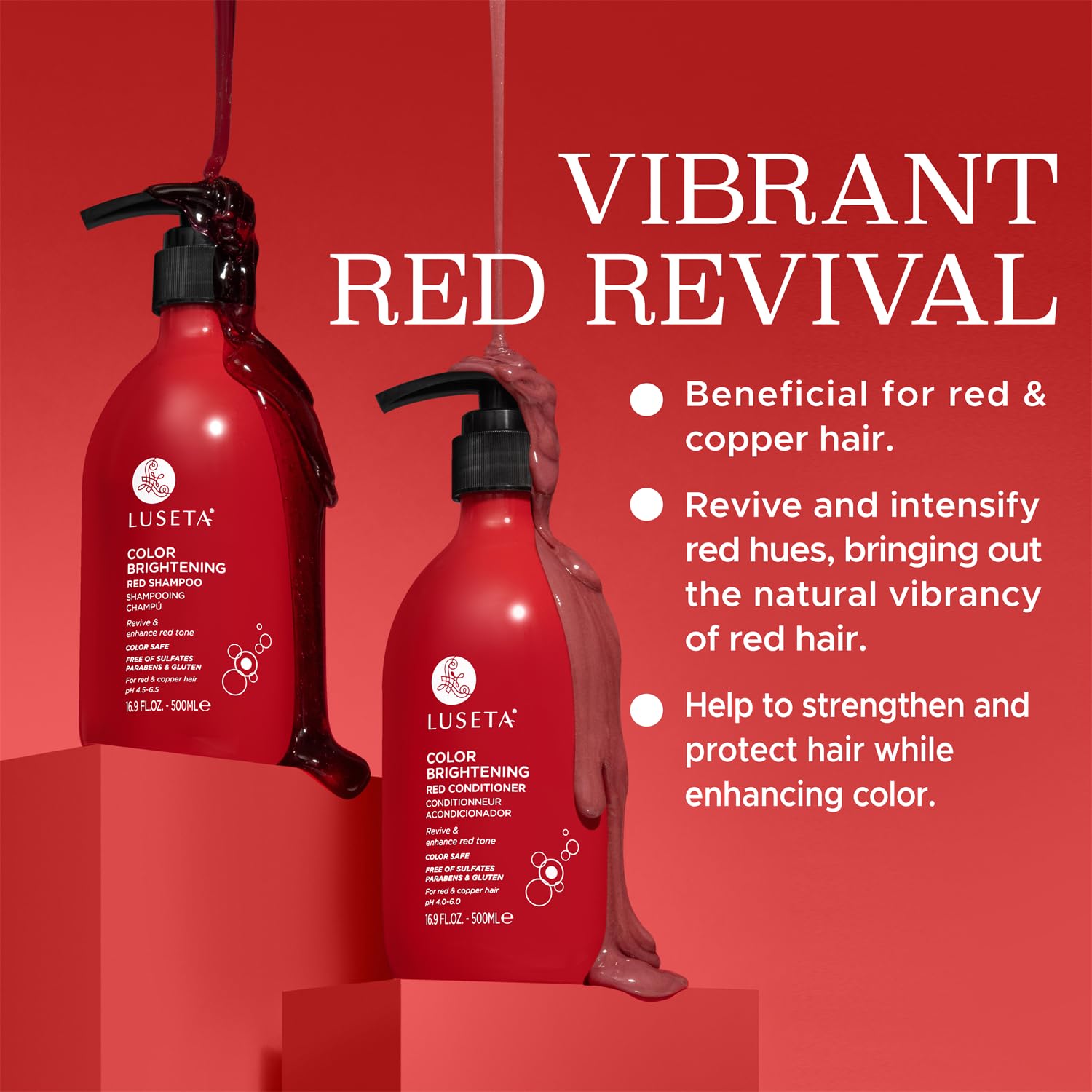 L LUSETA Luseta Red Hair Shampoo & Conditioner Set – Color Safe, Sulfate & Paraben Free, Copper Brightening