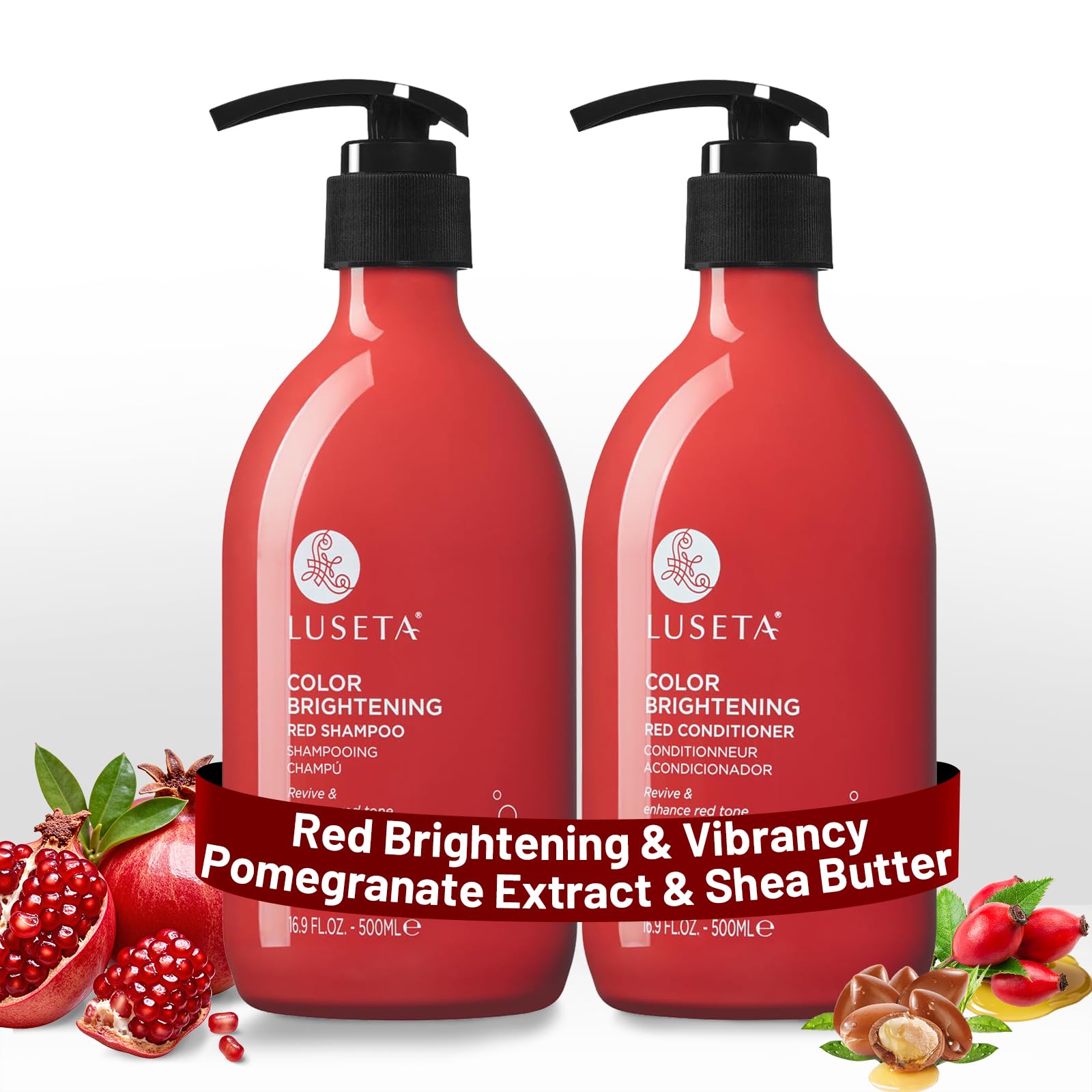 L LUSETA Luseta Red Hair Shampoo & Conditioner Set – Color Safe, Sulfate & Paraben Free, Copper Brightening