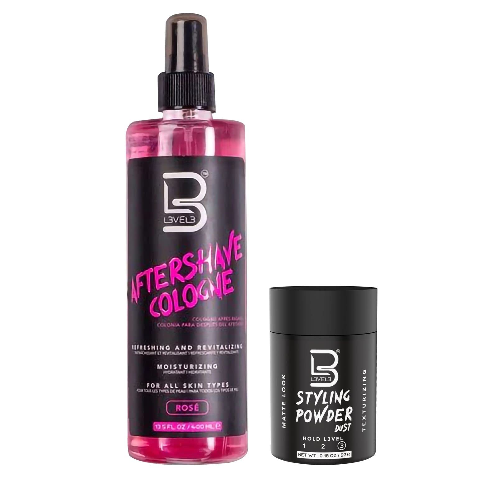 L3 Level 3 After Shave Spray – Softens Skin, Refreshes, Styling Powder Included (Rose)