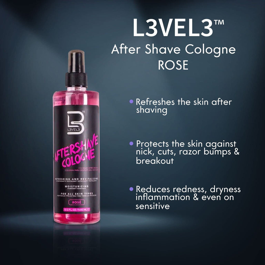 L3 Level 3 After Shave Spray – Softens Skin, Refreshes, Styling Powder Included (Rose)