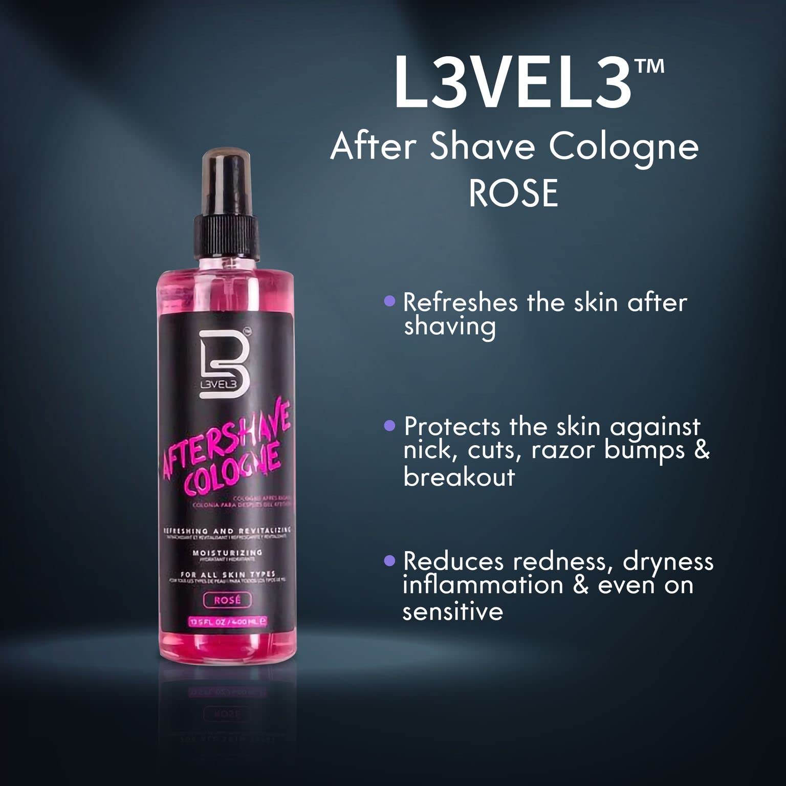L3 Level 3 After Shave Spray – Softens Skin, Refreshes, Styling Powder Included (Rose)