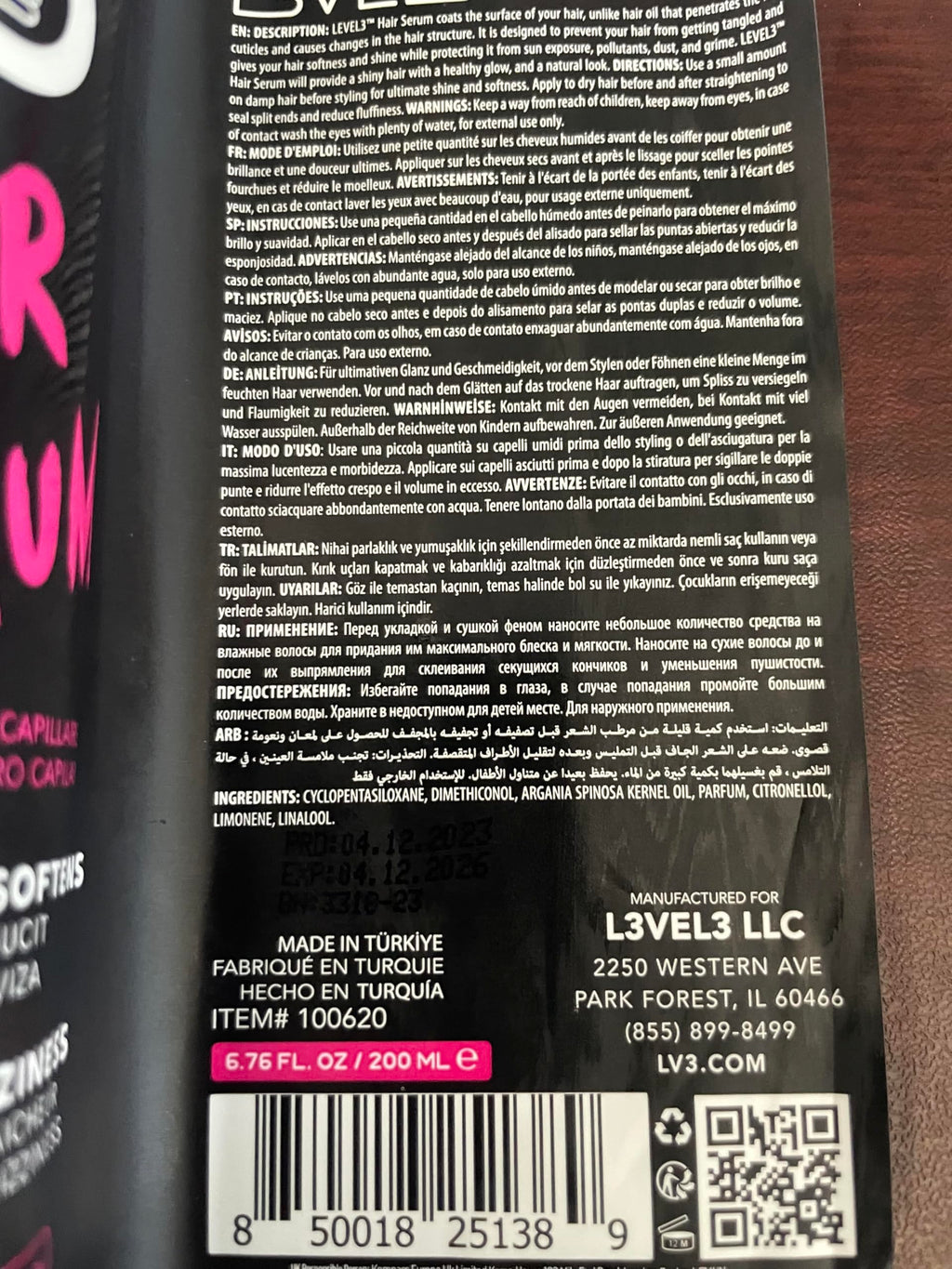 L3 Level 3 Hair Serum — Softens, Smooths & Frizz Reduction for Damaged Hair