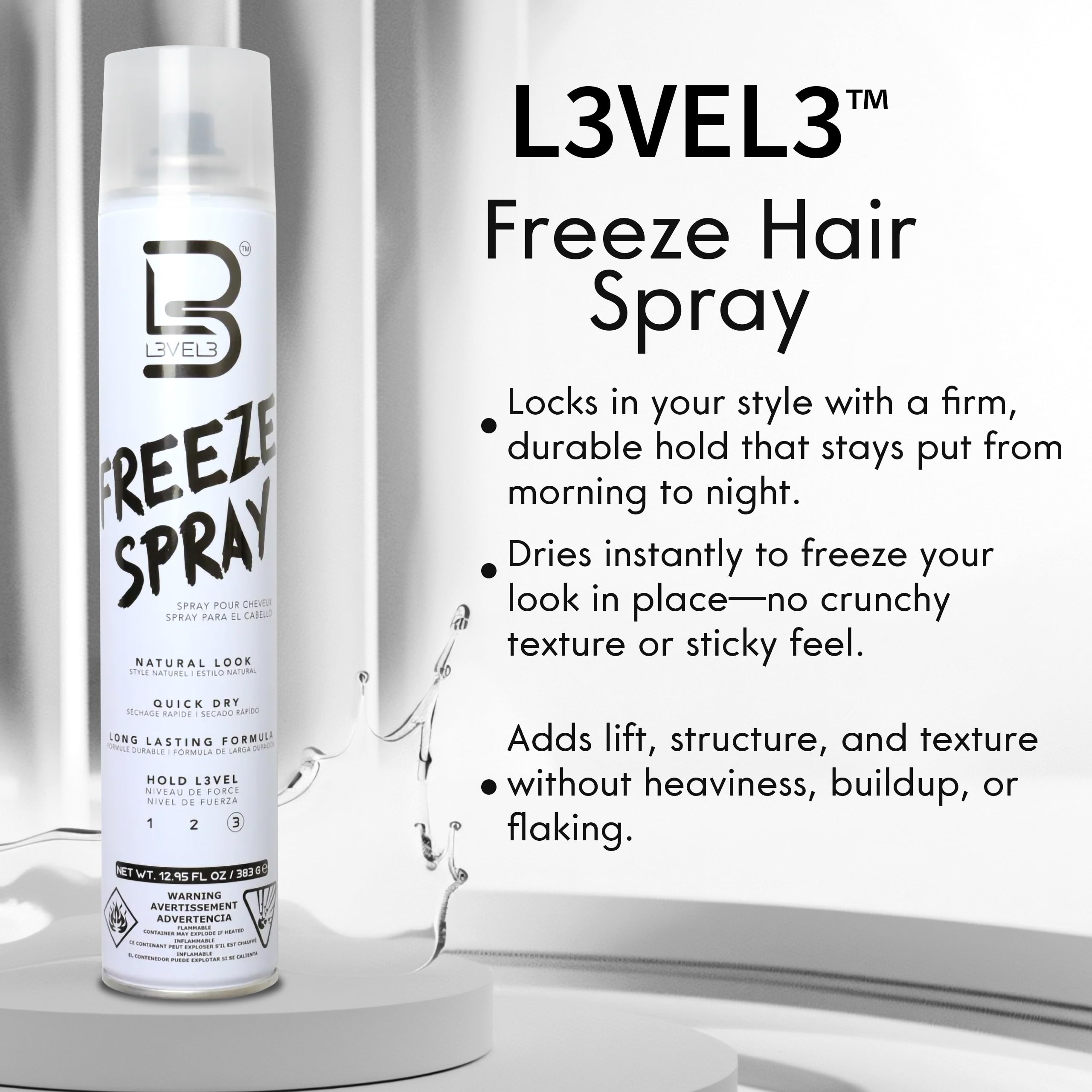 L3 Level 3 Hair Spray – Extra Hold, UV Protection, 13.52 oz (Pack of 2)