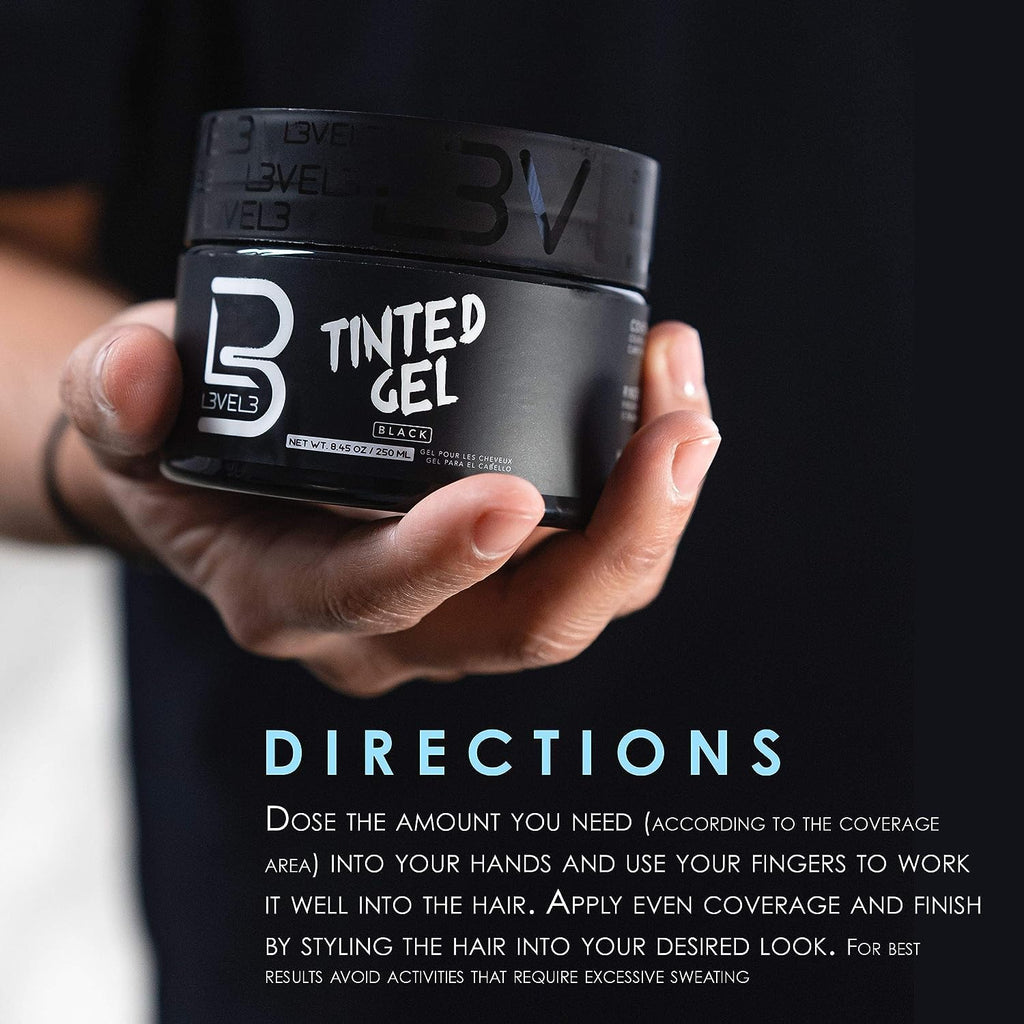 L3 Tinted Gel Black - Temporary Black Hair Gel for Men | No Flaking, Easy Rinse, Strong Hold (3 Pack)