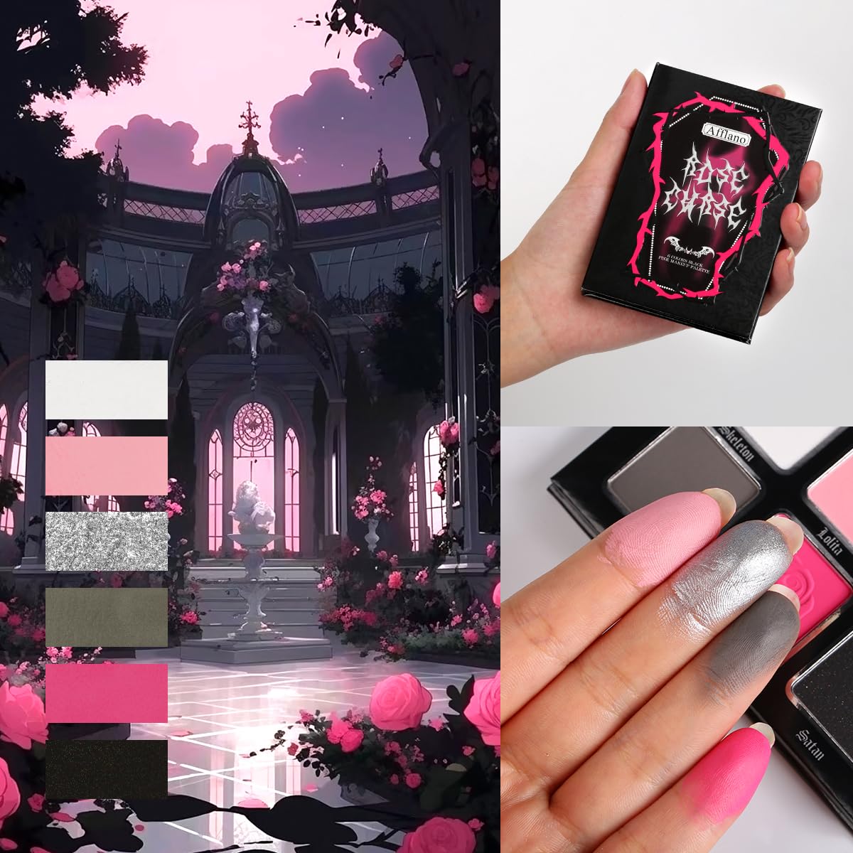 La Catrina Black Pink Eyeshadow Palette - Matte Gothic, Long-Wear Smoky Eye