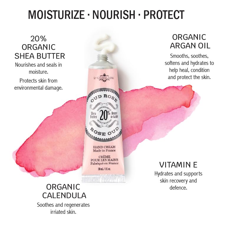 La Chatelaine Shea Butter Hand Cream – Oud Rose, Made in France, 70ml / 2.3 oz Gift Tin