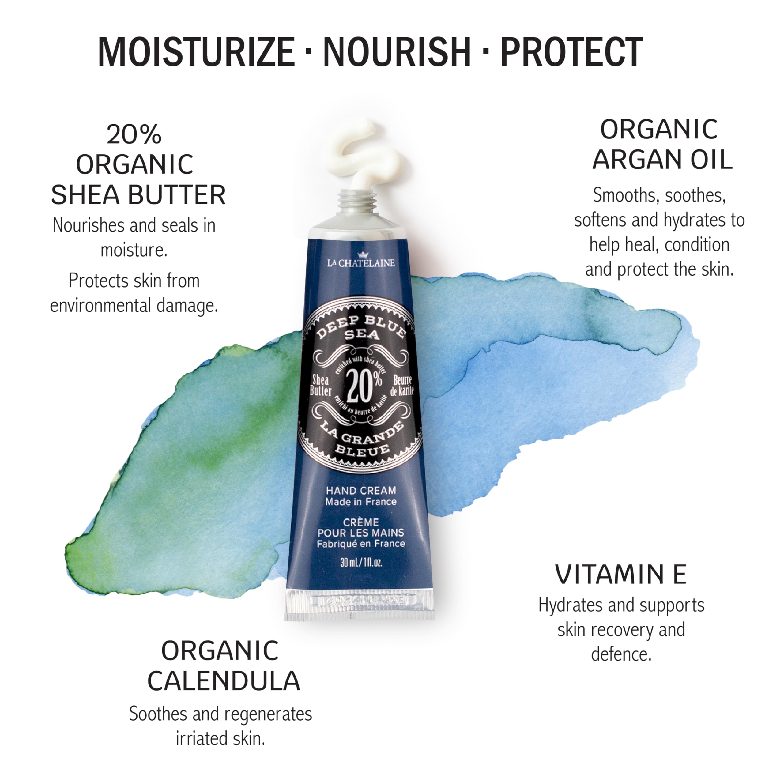 La Chatelaine Hand Cream Gift Set for Men – 3x1 oz Travel Size, 20% Organic Shea Butter, Deep Blue Sea, Sandalwood, Citrus Zest