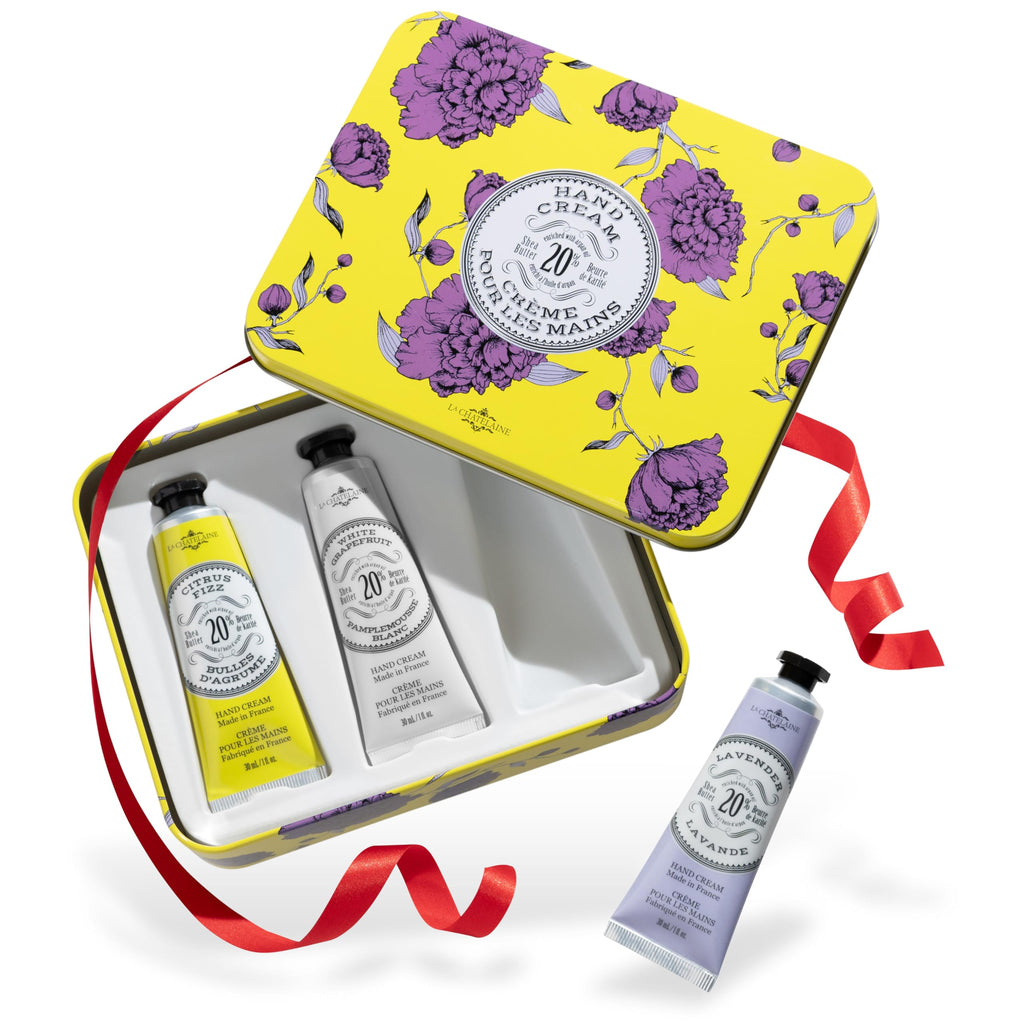 La Chatelaine Hand Cream Gift Set – 3 Travel-Size Lotions with 20% Organic Shea Butter (Citrus Fizz, White Grapefruit & Lavender) Made in France