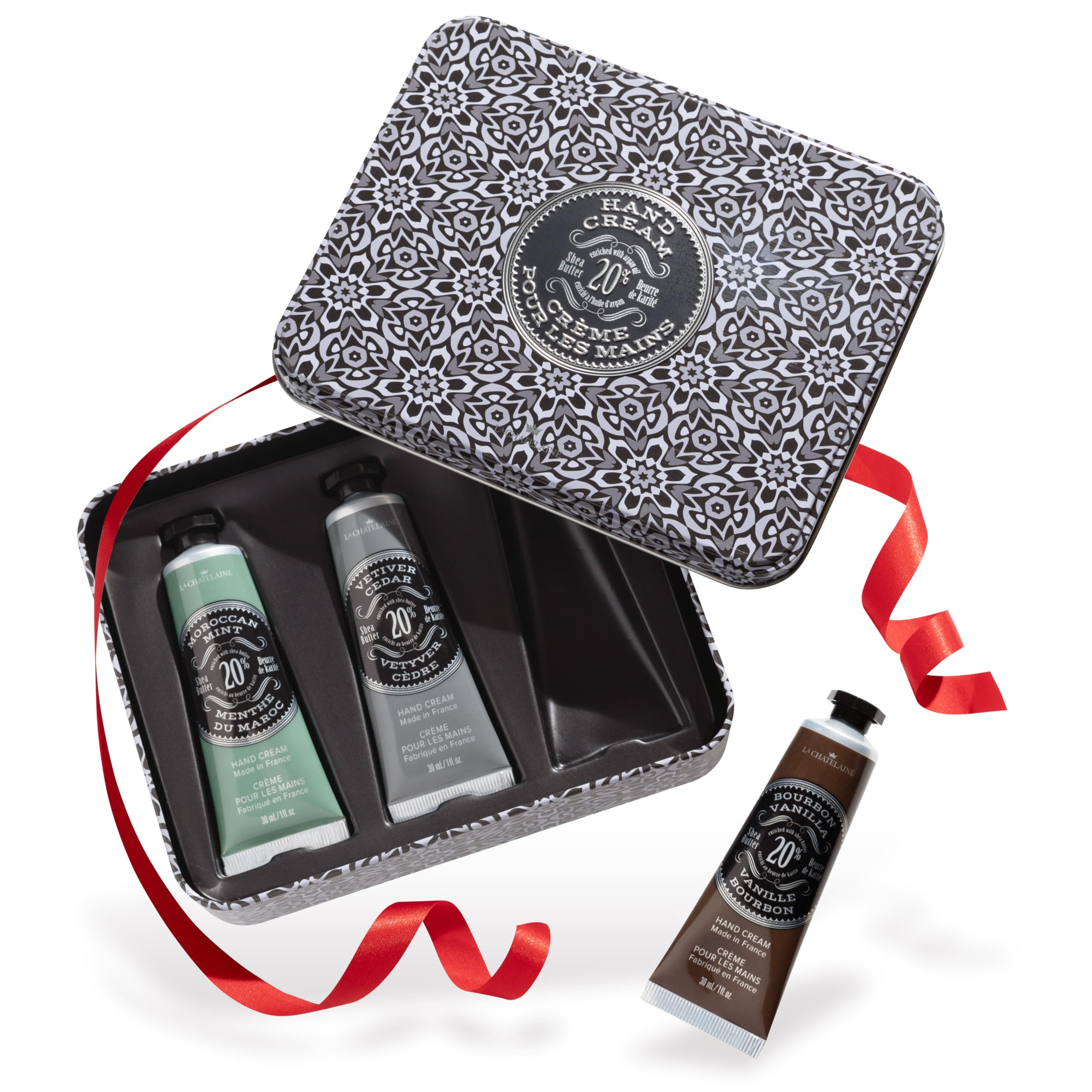 La Chatelaine Hand Cream Gift Set – 3 x 1oz Travel Size with 20% Organic Shea Butter