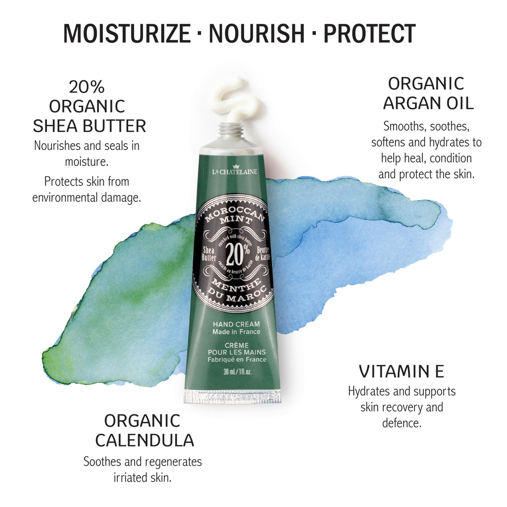 La Chatelaine Hand Cream Gift Set – 3 x 1oz Travel Size with 20% Organic Shea Butter