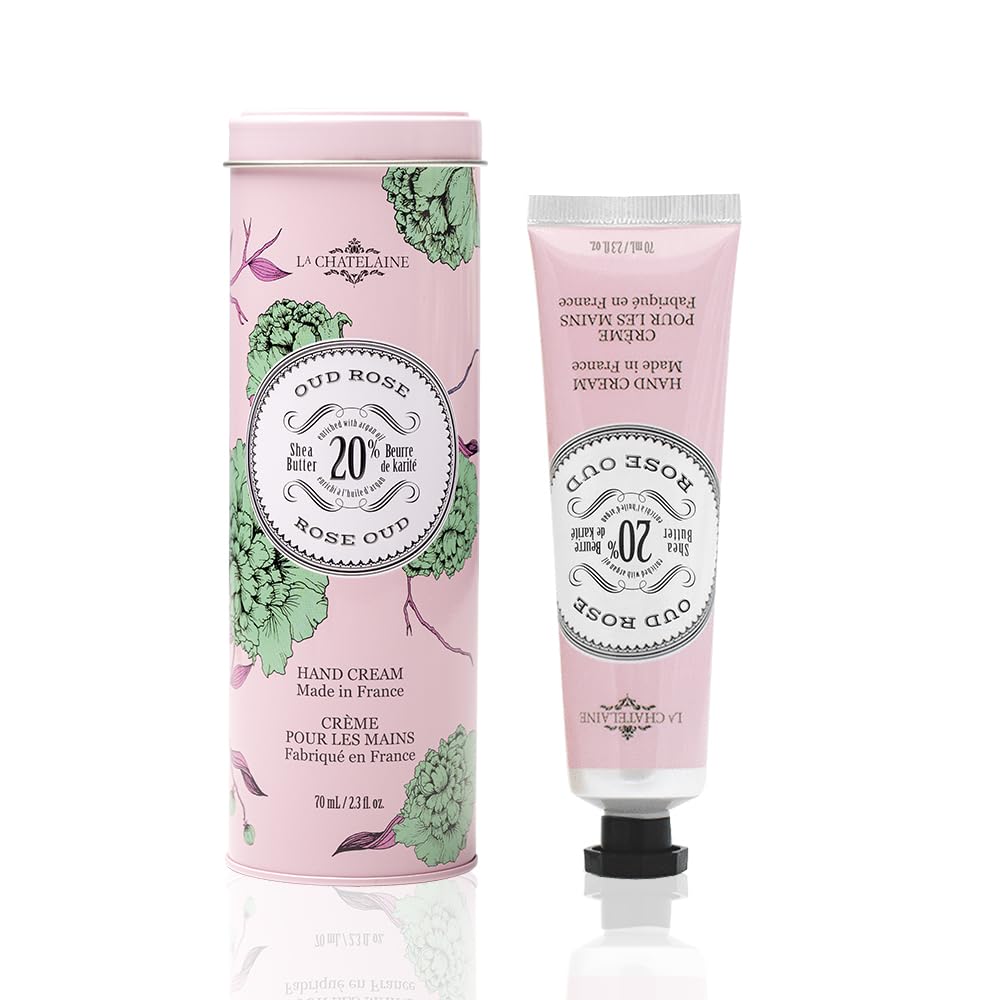 La Chatelaine Shea Butter Hand Cream – Oud Rose, Made in France, 70ml / 2.3 oz Gift Tin