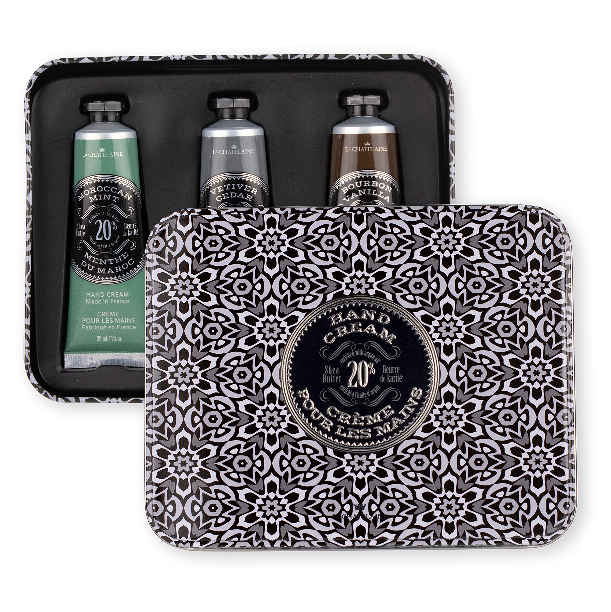 La Chatelaine Hand Cream Gift Set – 3 x 1oz Travel Size with 20% Organic Shea Butter