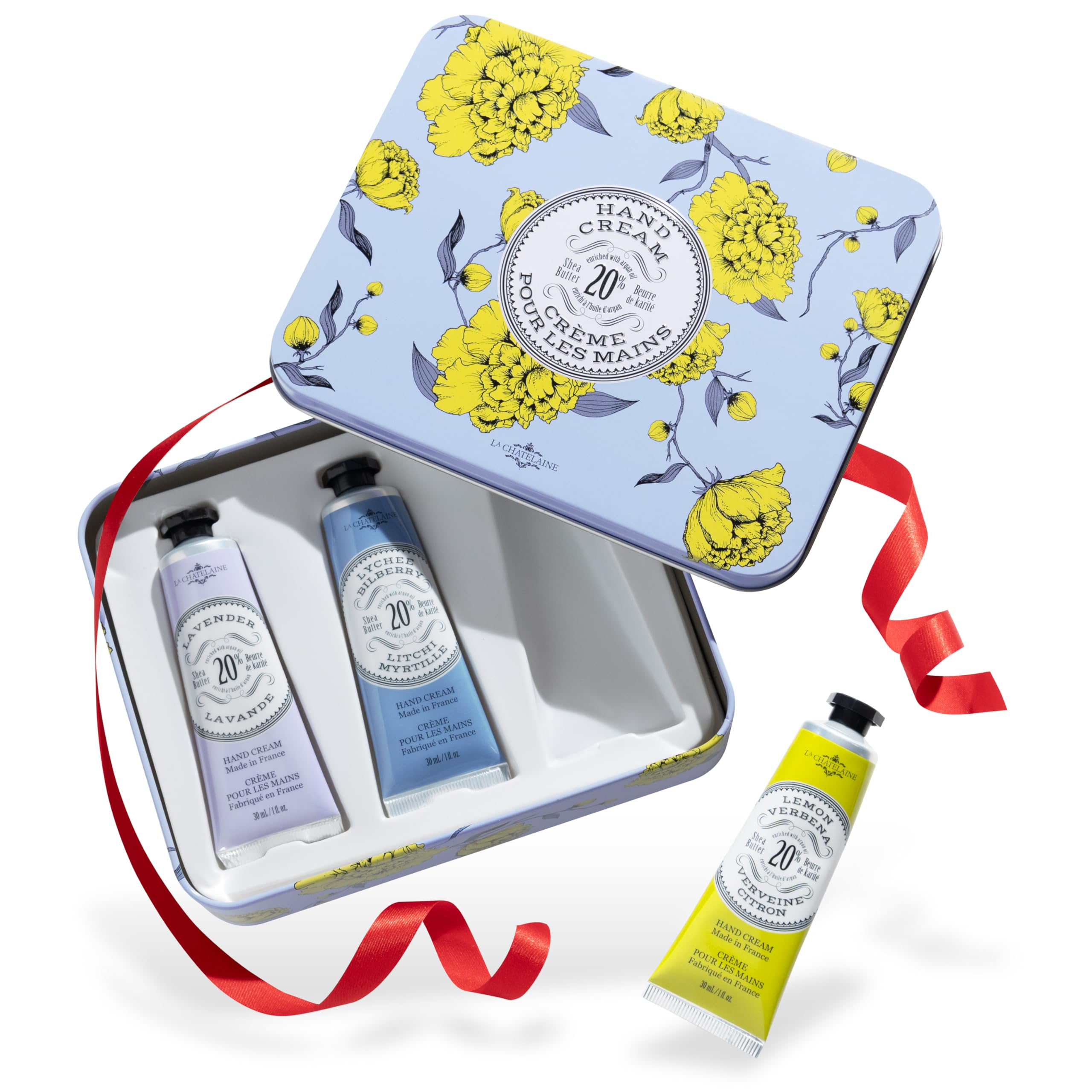 La Chatelaine Hand Cream Trio Tin – 3 x 1 oz, 20% Organic Shea Butter, Made in France