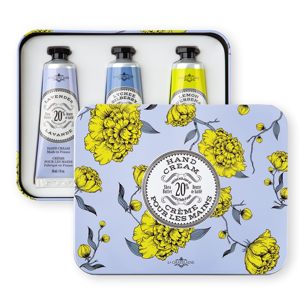 La Chatelaine Hand Cream Trio Tin – 3 x 1 oz, 20% Organic Shea Butter, Made in France