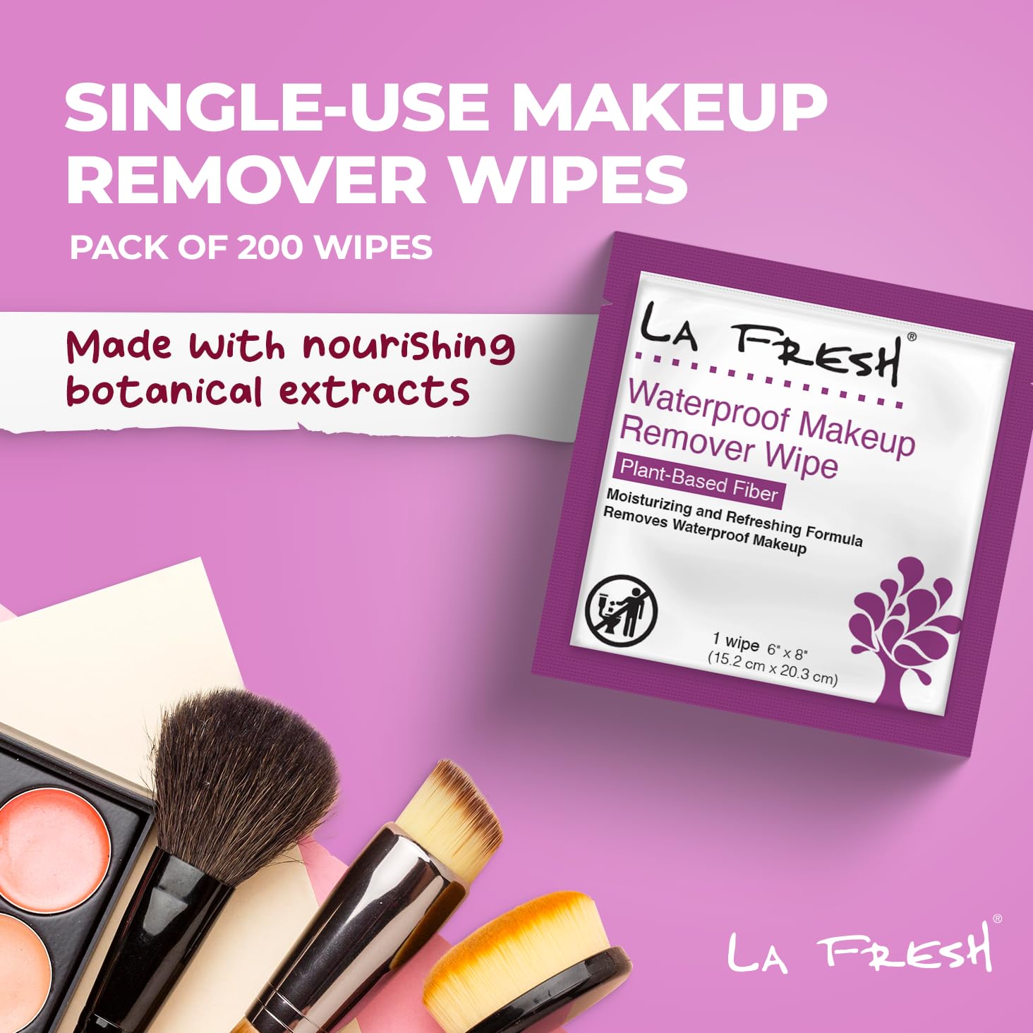 La Fresh 24/7 Makeup Remover Wipes - Waterproof Makeup Removal, Hydrating, Pack of 200