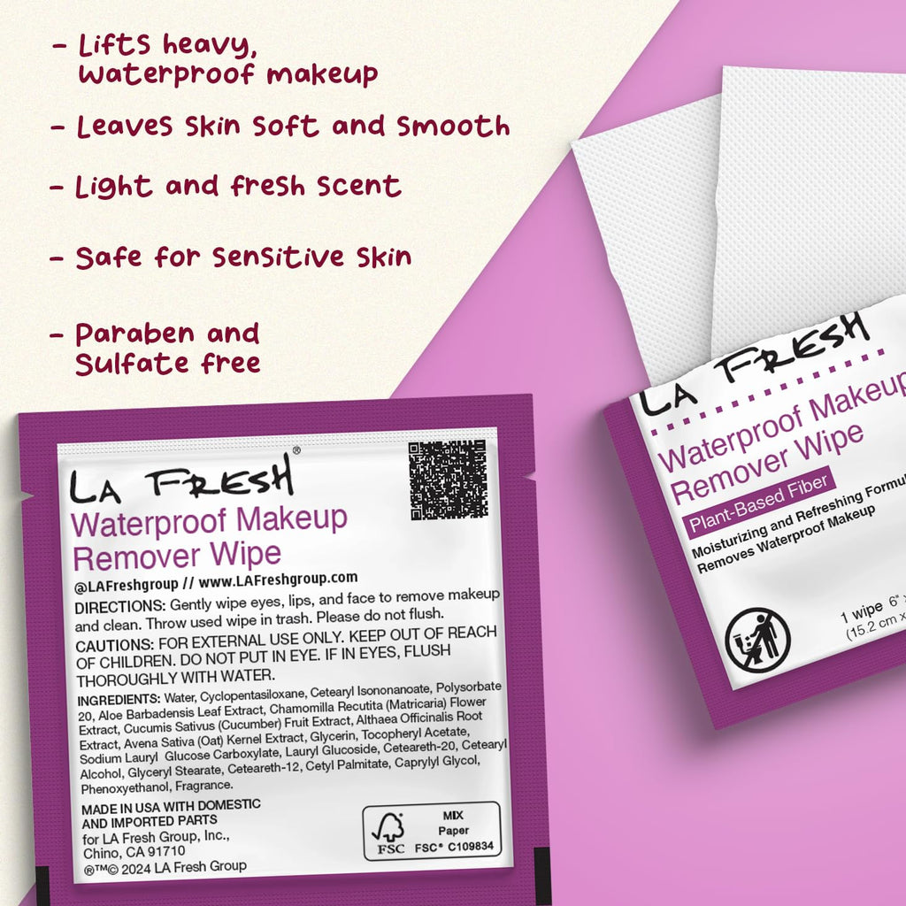 La Fresh 24/7 Makeup Remover Wipes - Waterproof Makeup Removal, Hydrating, Pack of 200