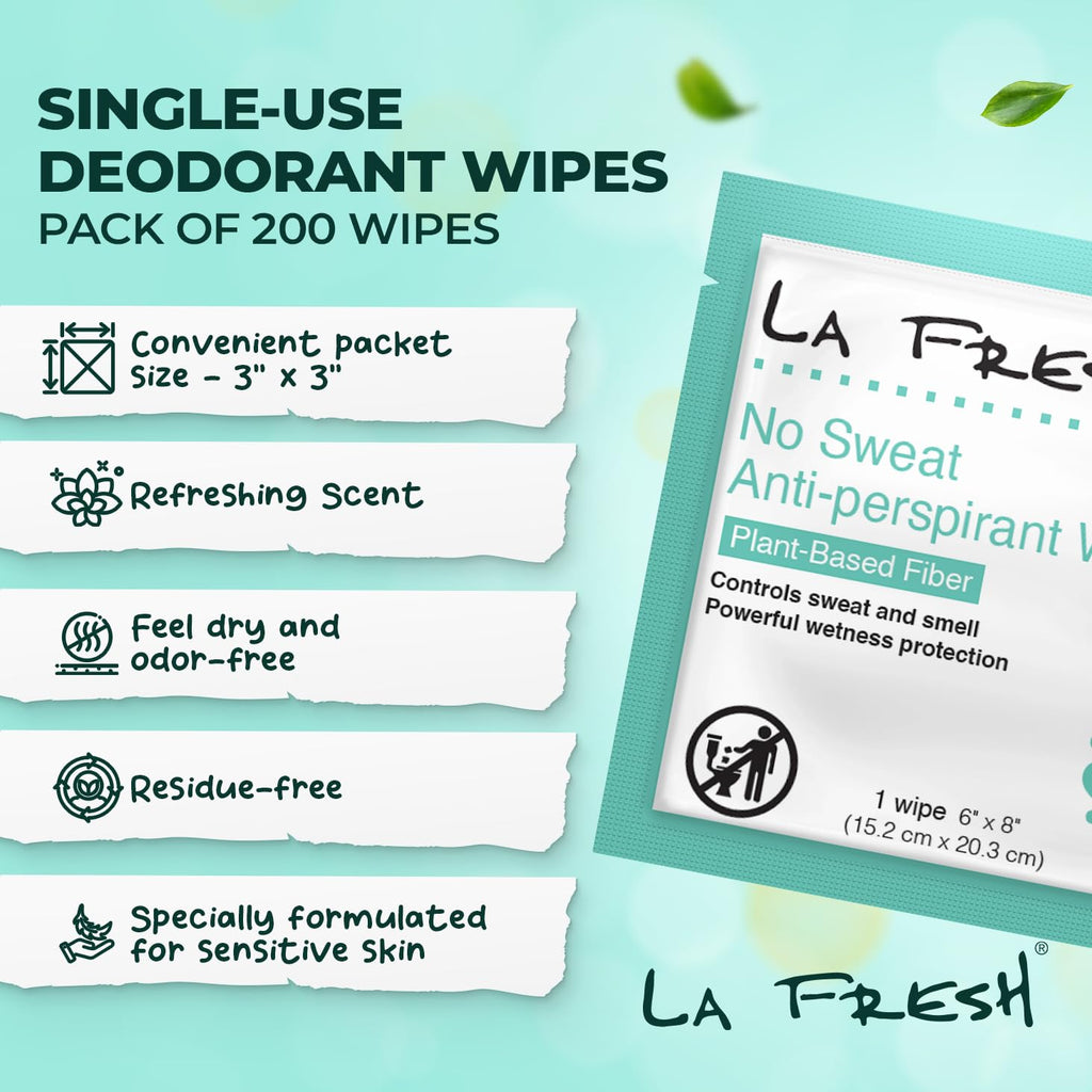 La Fresh Travel Lite Antiperspirant Wipes – 200 Individually Wrapped Towelettes