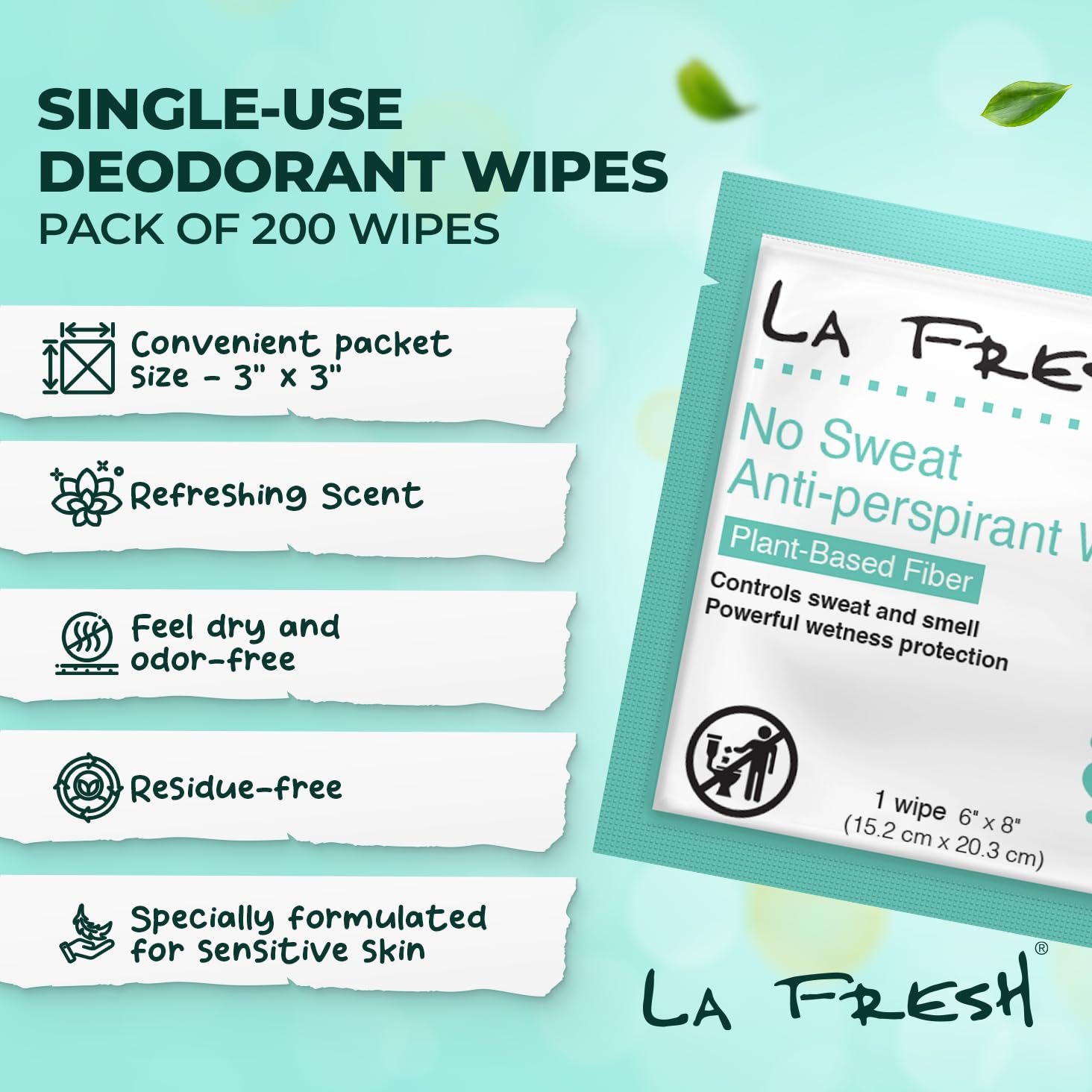 La Fresh Travel Lite Antiperspirant Wipes – 200 Individually Wrapped Towelettes
