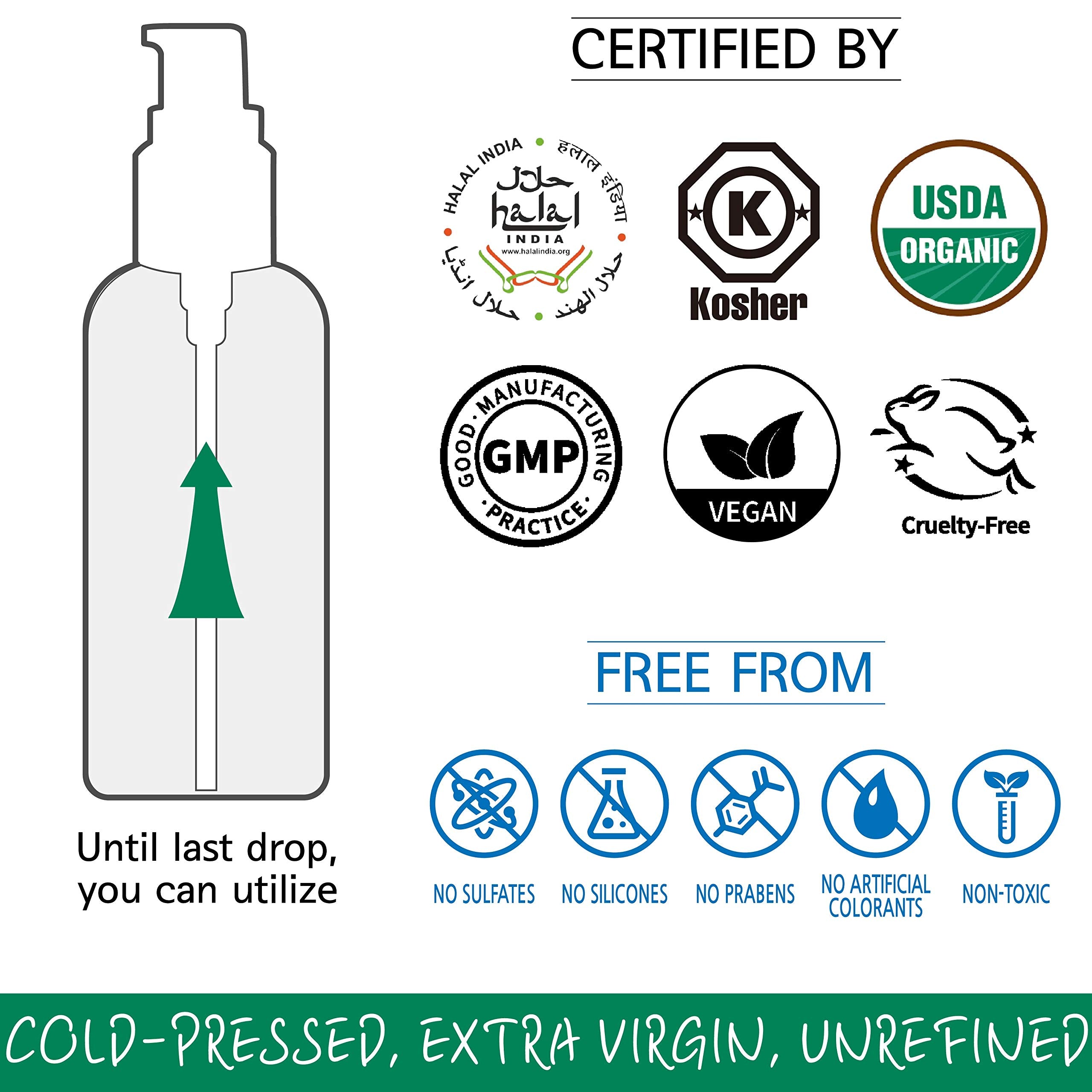 LA GREEN USDA Organic Moringa Oil – Pure Cold-Pressed, Multi-Purpose Oil for Face, Body, Hair 3.4 fl oz