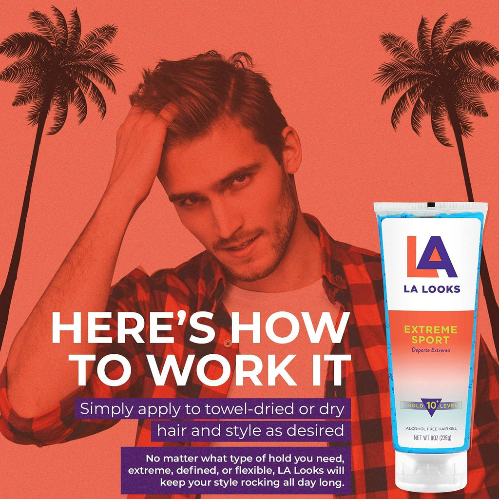 L.A. Looks Absolute Sport Gel - Extreme Hold, 8 oz, Humidity-Resistant, Color-Safe