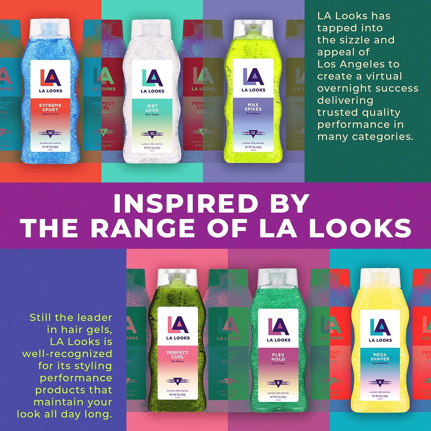 L.A. Looks Absolute Sport Gel - Extreme Hold, 8 oz, Humidity-Resistant, Color-Safe