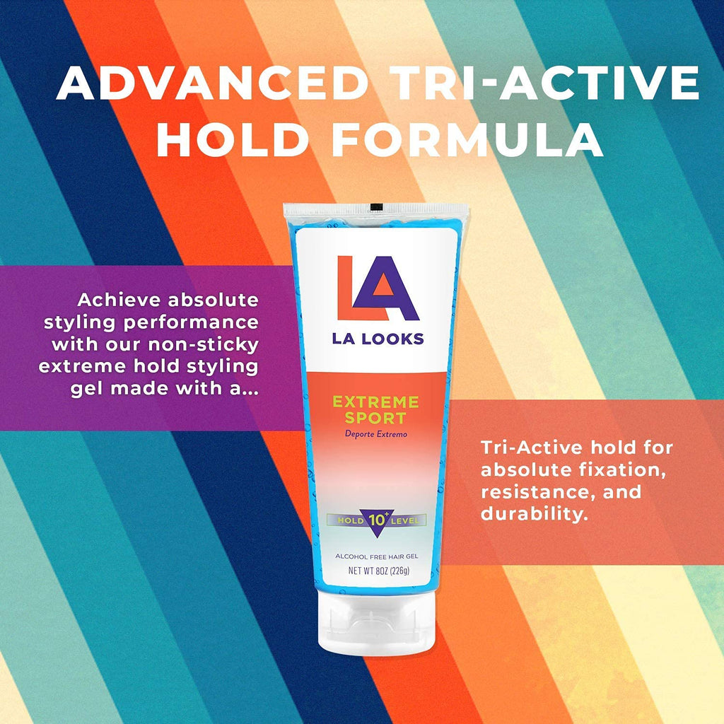 L.A. Looks Absolute Sport Gel - Extreme Hold, 8 oz, Humidity-Resistant, Color-Safe
