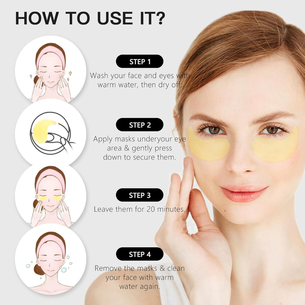 LA MIURA 24K Gold Under Eye Patches – 60 Pcs Hydrating Hydrogel Masks