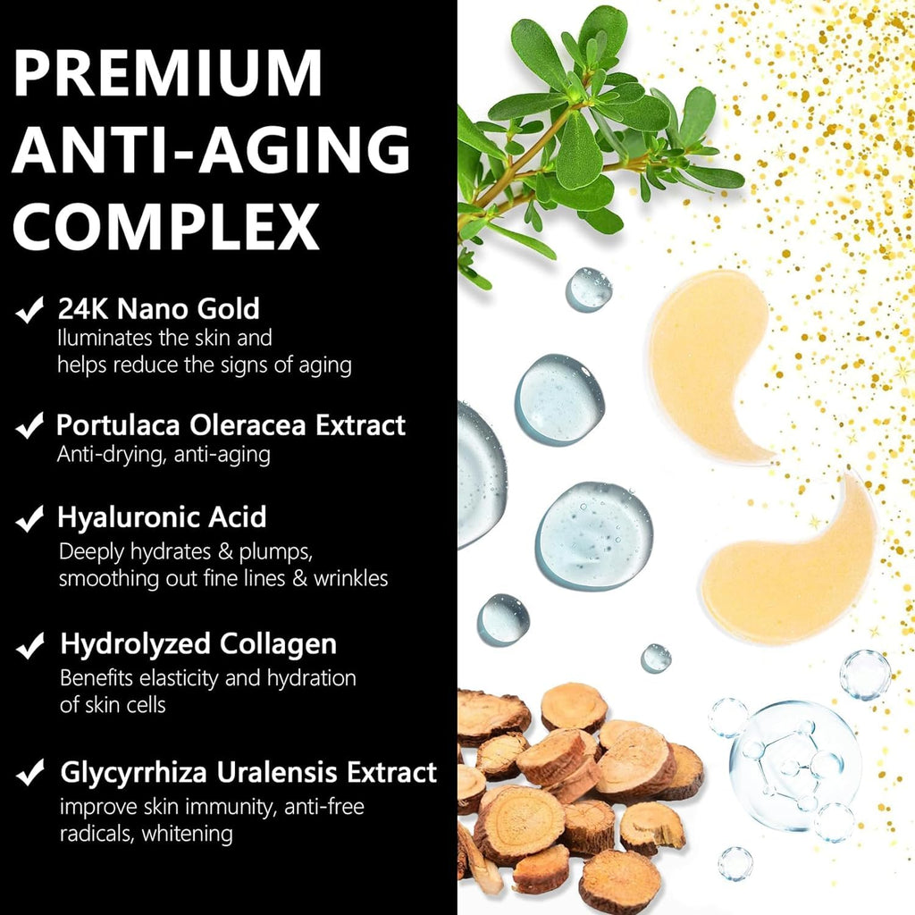 LA MIURA 24K Gold Under Eye Patches – 60 Pcs Hydrating Hydrogel Masks