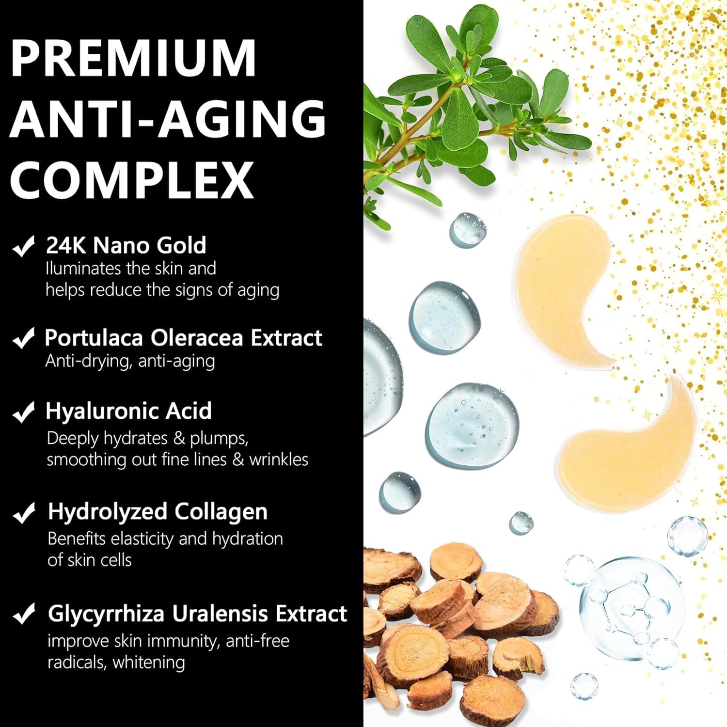 LA MIURA 24K Gold Under Eye Patches – 60 Pcs Hydrating Hydrogel Masks