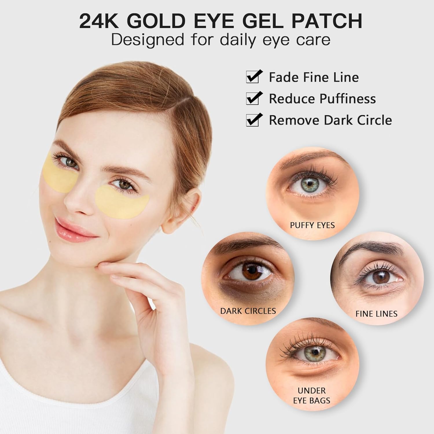 LA MIURA 24K Gold Under Eye Patches – 60 Pcs Hydrating Hydrogel Masks
