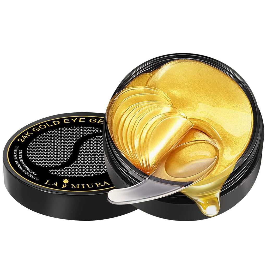LA MIURA 24K Gold Under Eye Patches – 60 Pcs Hydrating Hydrogel Masks