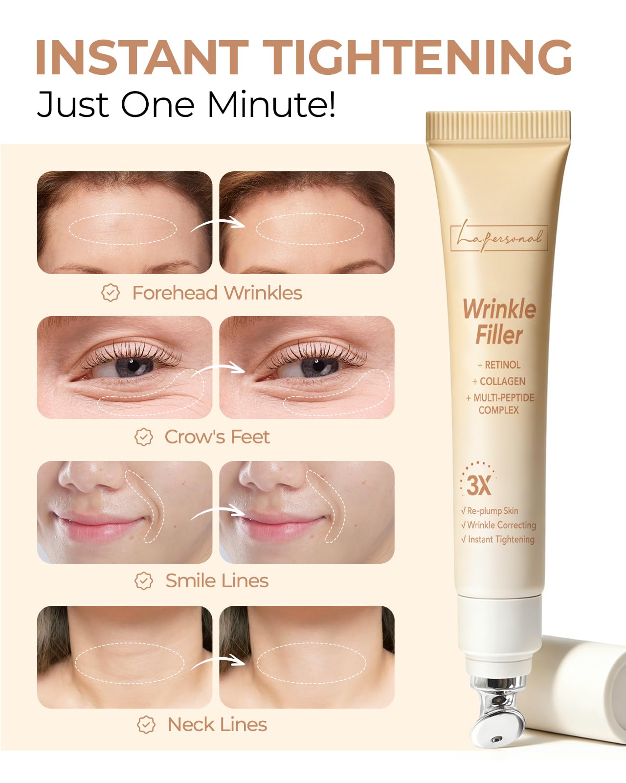 LA.PERSONAL Wrinkle Filler: Instant Eye & Face Lift Cream with Collagen & Multi-Peptide Complex (0.53 oz)