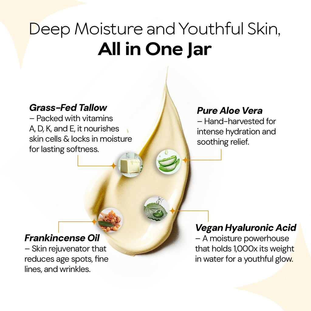 LA PURE Beef Tallow Face Cream – Hydrating, Non-Greasy Moisturizer with Aloe Vera, Hyaluronic Acid, Frankincense & Vitamin E