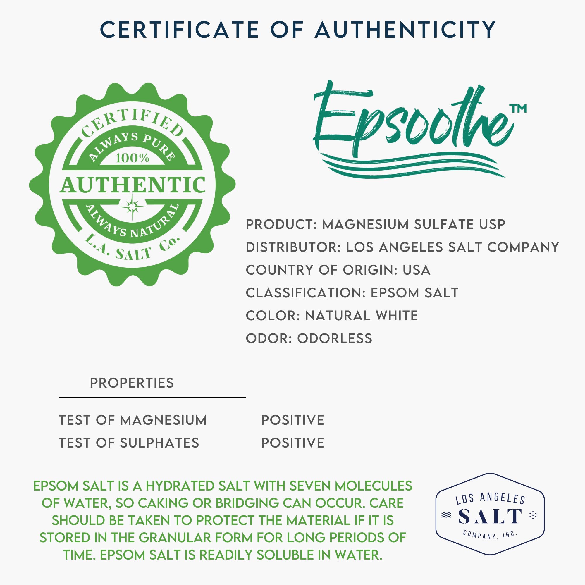 LA SALT CO Epsom Bath Salt – Unscented, Fine Grain, 50 lb Bulk Bag (Magnesium Sulfate USP)