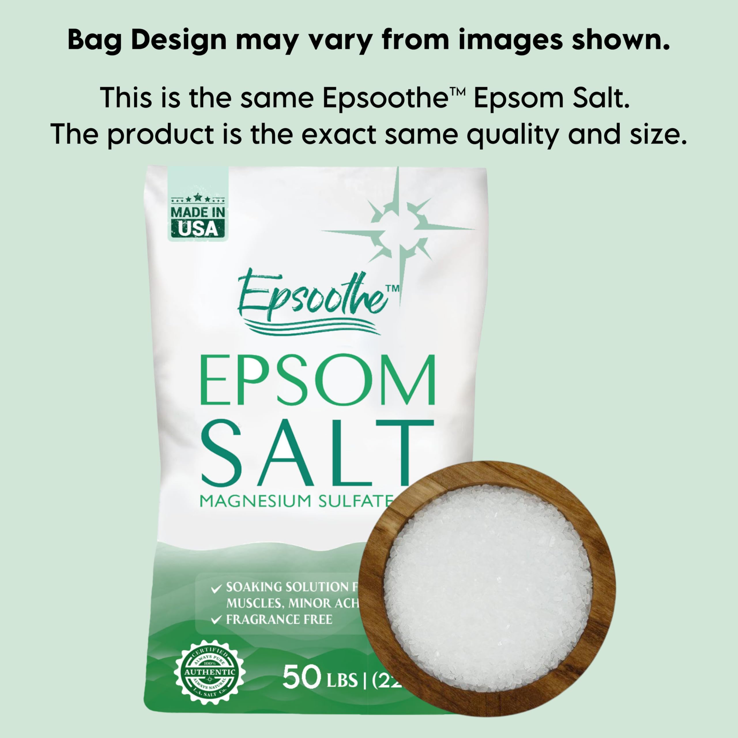 LA SALT CO Epsom Bath Salt – Unscented, Fine Grain, 50 lb Bulk Bag (Magnesium Sulfate USP)