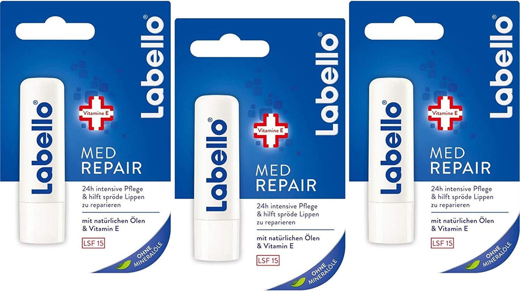 Labello Med Repair 3 pcs – Special Lip Care with Natural Oils, Vitamin E & SPF 15 | Germany