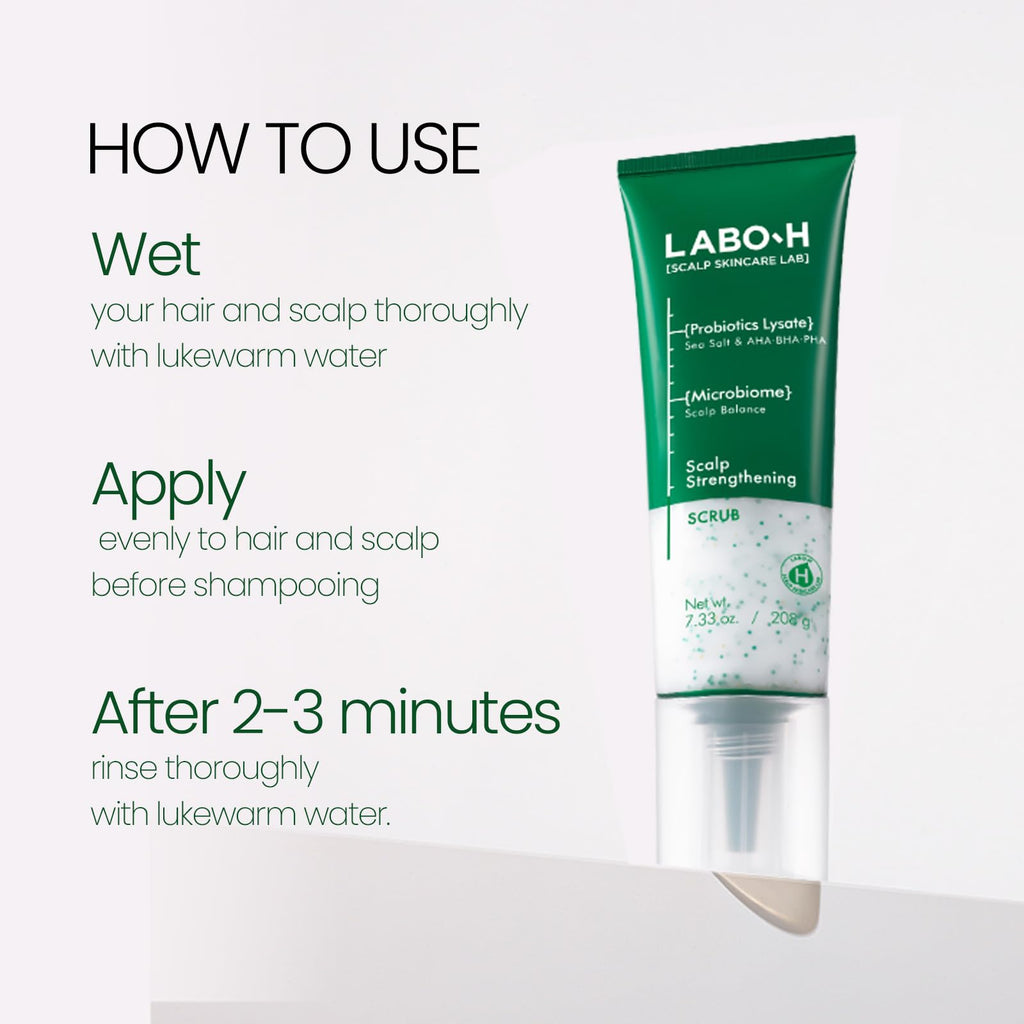 LABO-H Scalp Strengthening Scrub – Hair Growth Support, Rosemary & Sea Salt, Vegan, Sulfate Free, 7.33 Fl Oz