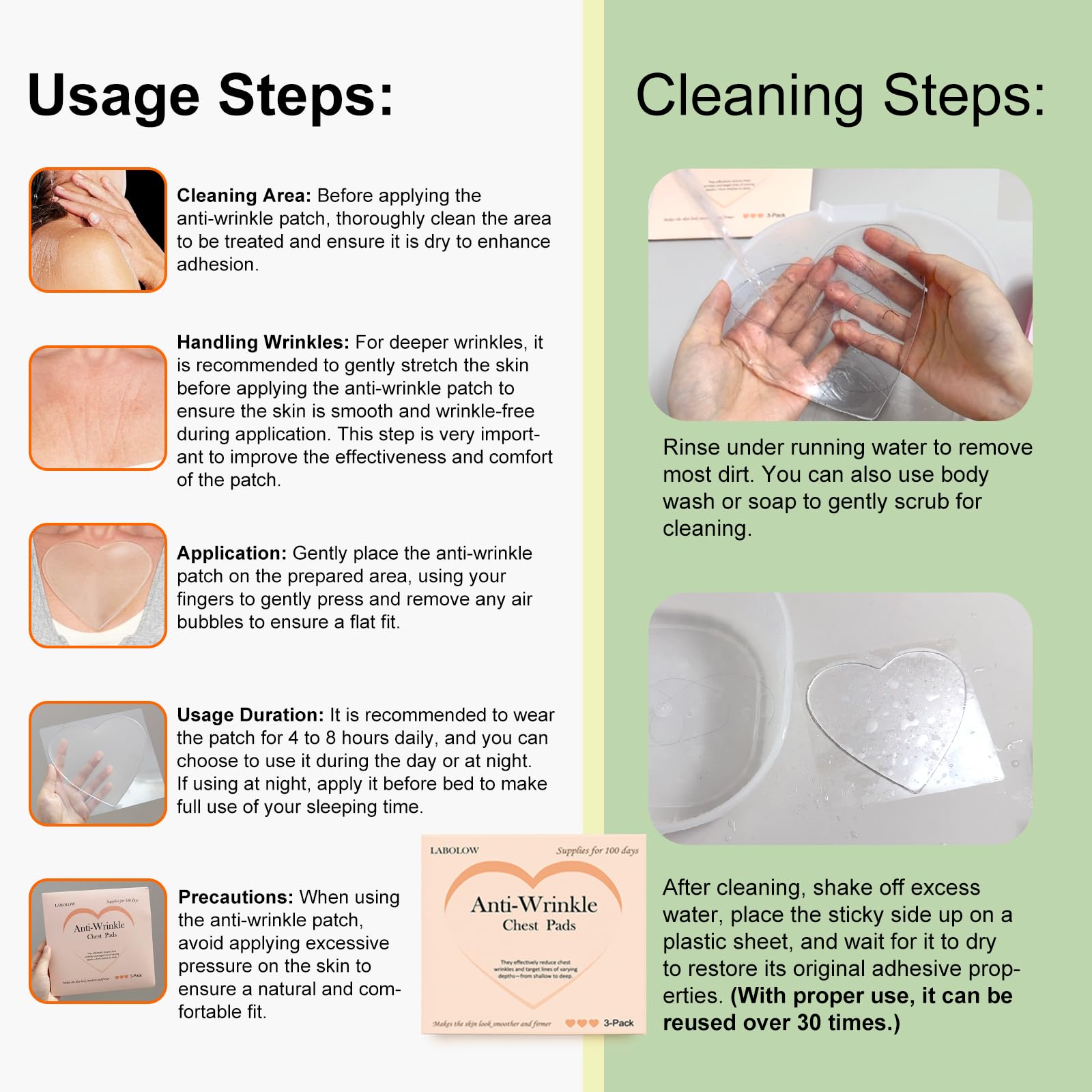LABOLOW Chest Wrinkle Pads - 3-Pack Reusable Silicone Patches for Firming & Hydration