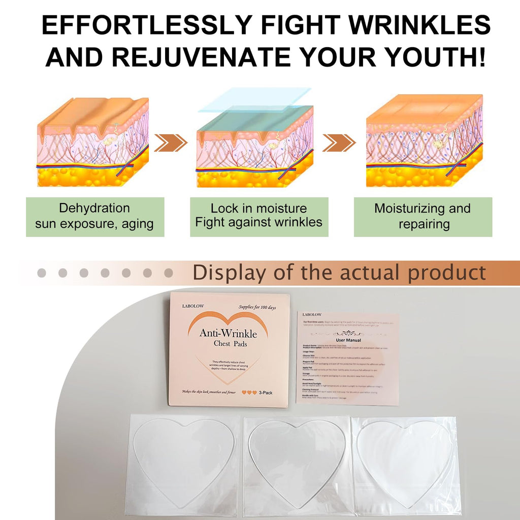 LABOLOW Chest Wrinkle Pads - 3-Pack Reusable Silicone Patches for Firming & Hydration