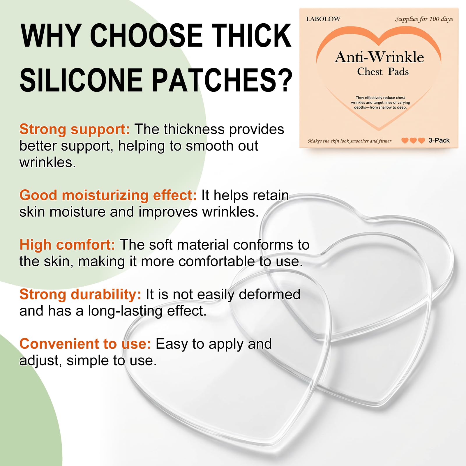 LABOLOW Chest Wrinkle Pads - 3-Pack Reusable Silicone Patches for Firming & Hydration