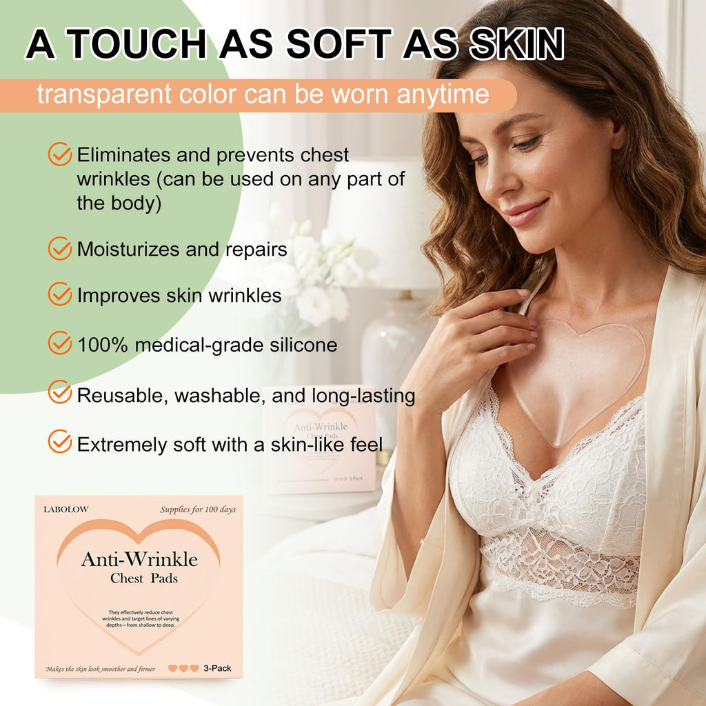 LABOLOW Chest Wrinkle Pads - 3-Pack Reusable Silicone Patches for Firming & Hydration