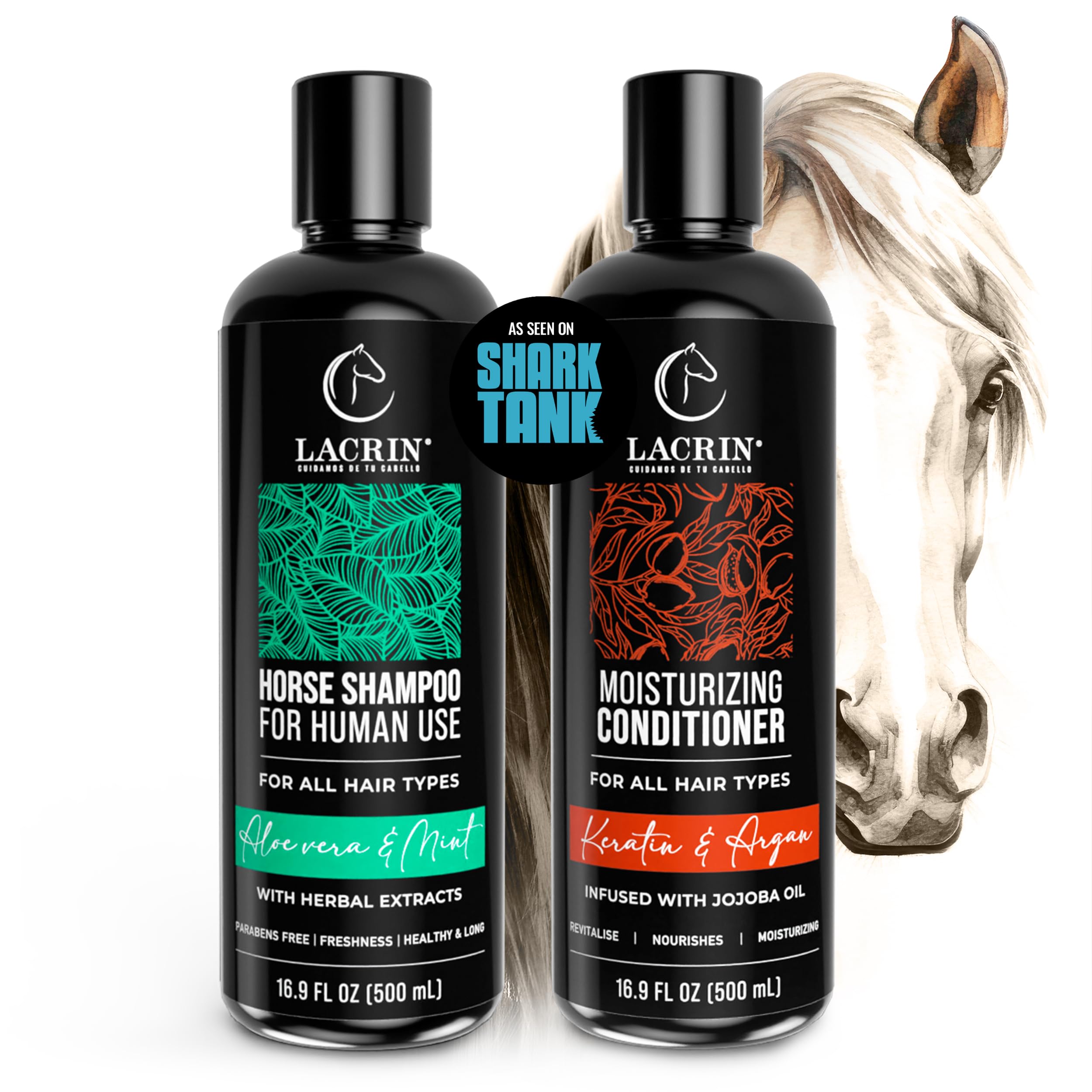 LACRIN Aloe Vera & Mint Shampoo + Keratin & Argan Conditioner Bundle – Shark Tank Feature – 33.8 Fl Oz Duo Pack