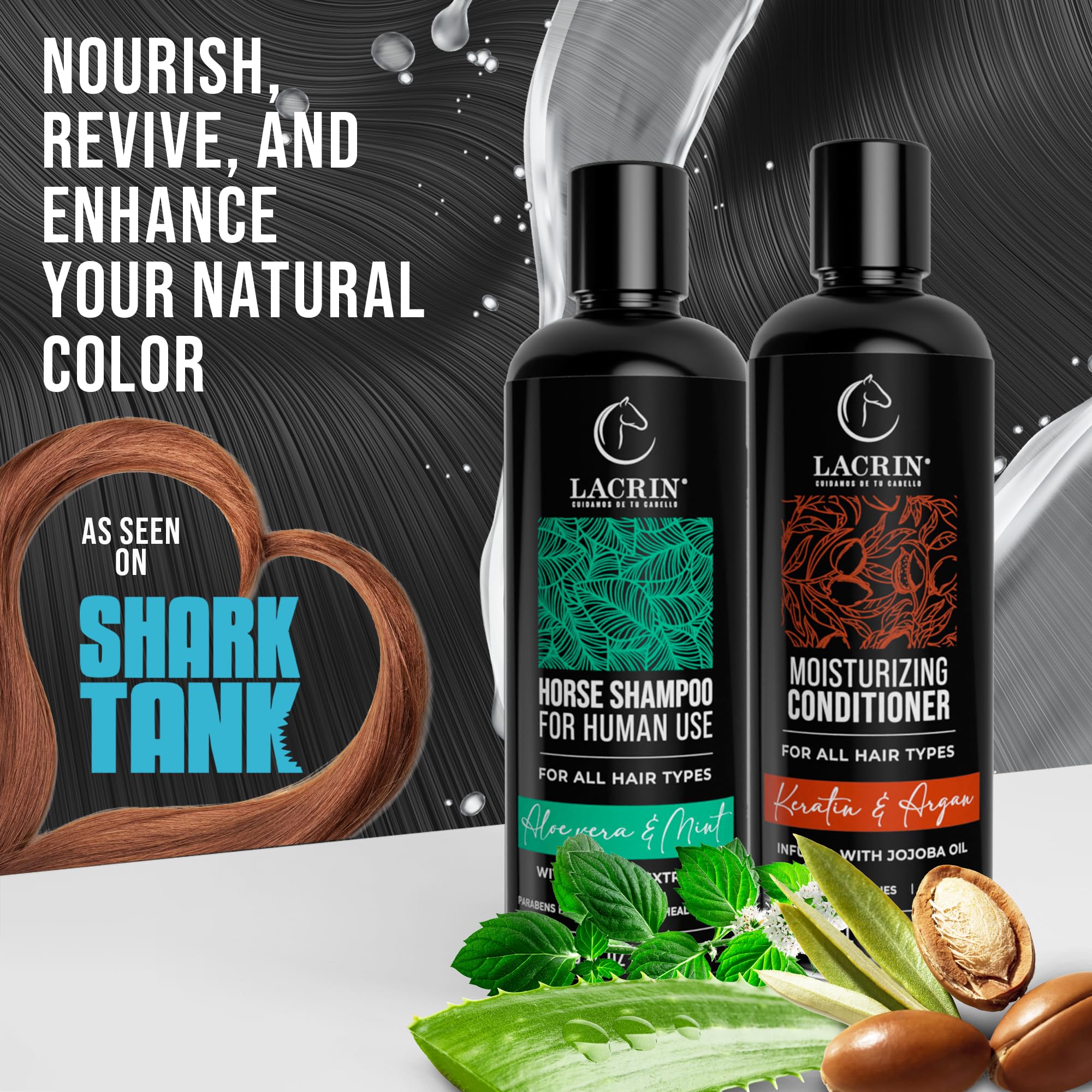LACRIN Aloe Vera & Mint Shampoo + Keratin & Argan Conditioner Bundle – Shark Tank Feature – 33.8 Fl Oz Duo Pack