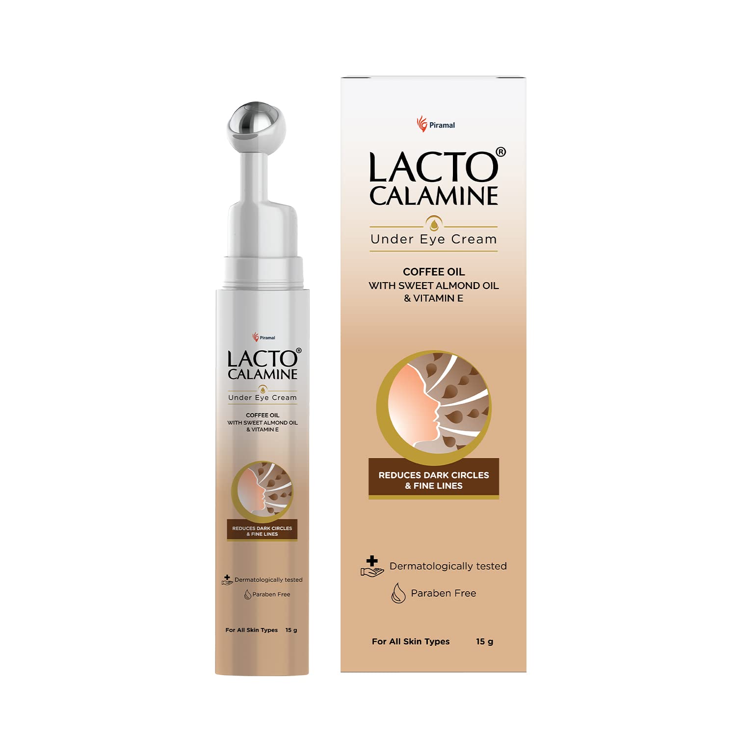 Lacto Calamine Under Eye Cream for Dark Circles – Cooling Roller (15g) with Coffee Oil, Niacinamide & Vitamin E