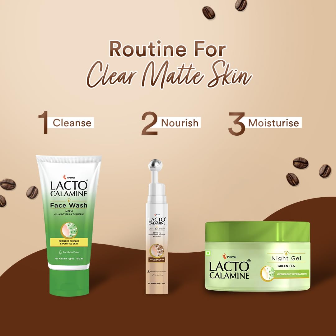 Lacto Calamine Under Eye Cream for Dark Circles – Cooling Roller (15g) with Coffee Oil, Niacinamide & Vitamin E