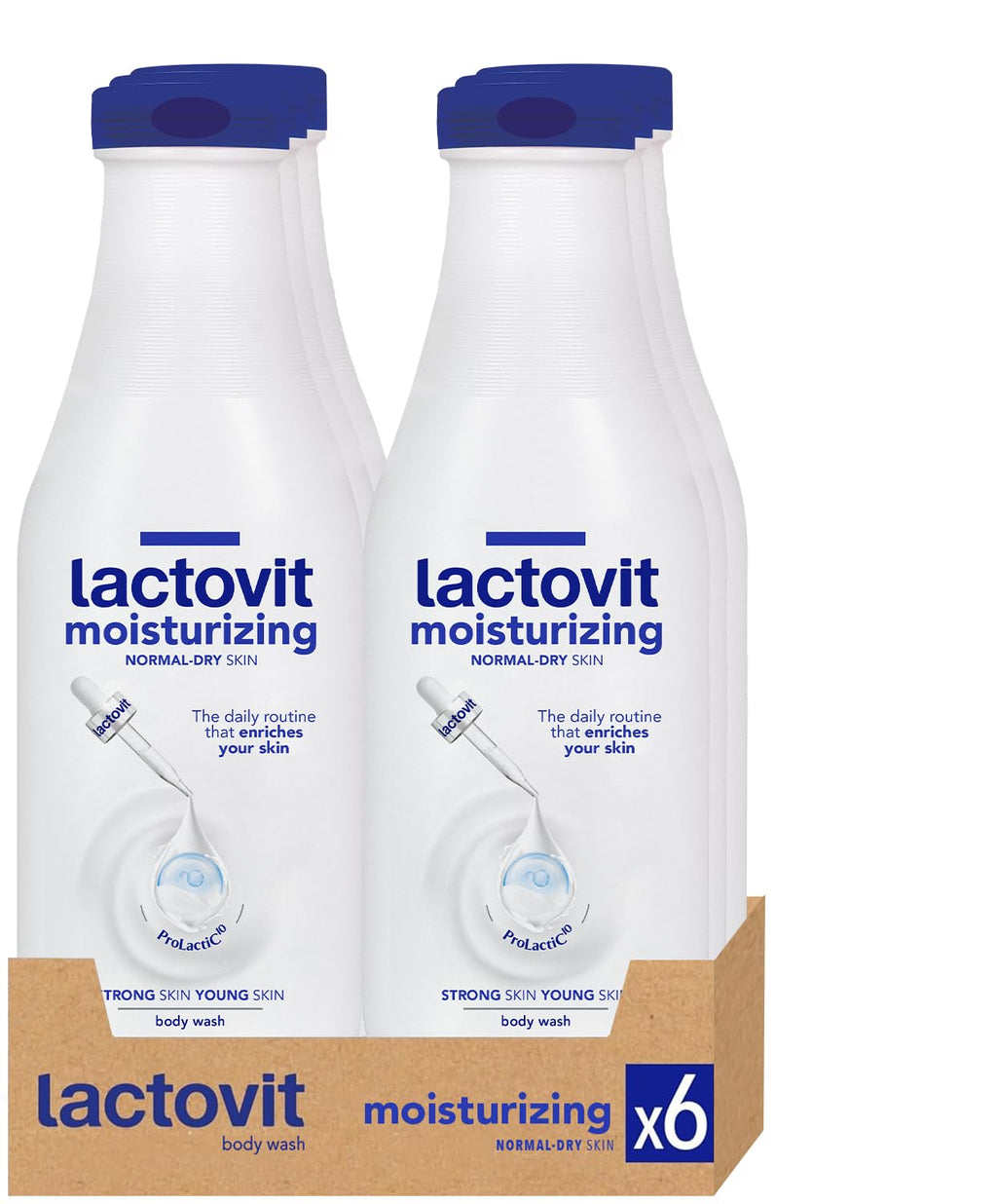 Lactovit Moisturizing Body Wash | Hydrating Shower Gel for All Skin Types | ProLactiC10, Collagen & Elastin Booster | 6 x 600 ml